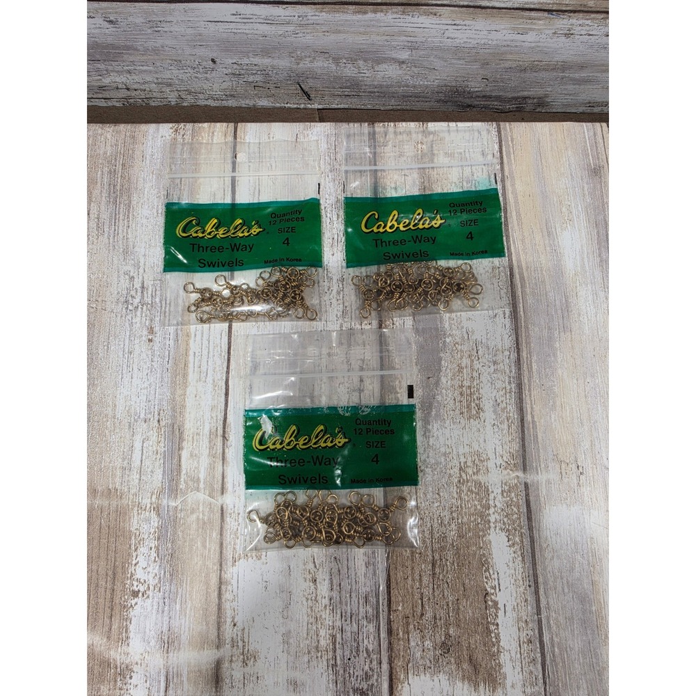 Cabelas Three-Way Swivels Size 4 Brass Tone 3 Packs 36 Total Pieces